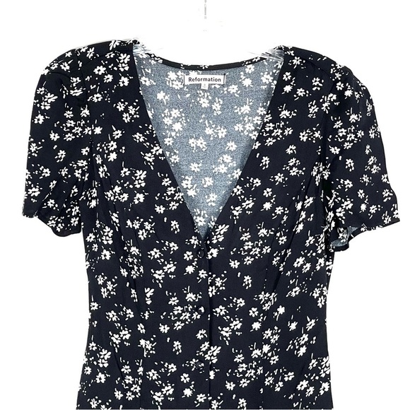 REFORMATION Locklin in Jasmine Black Floral Print Midi Shirt Dress - Sz - 0 - Picture 3 of 10